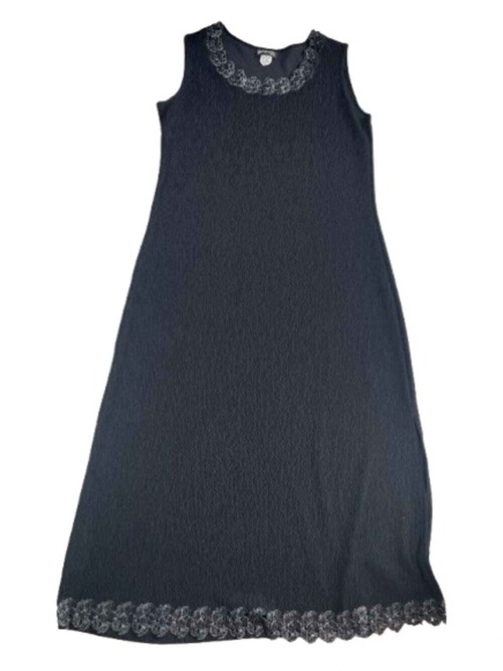 Vintage 80s 90s Black and Silver Sleeveless Dress XL Embellished Cutout Neckline